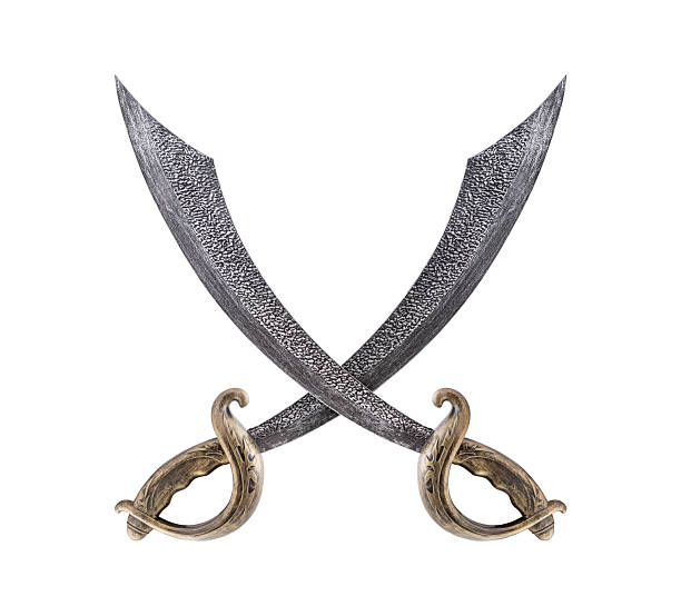Crossed saber swords isolated on white background