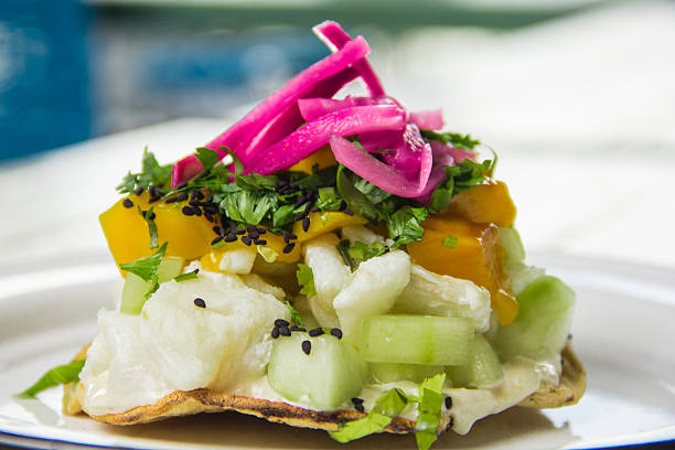 istock This stunning fish tostada is richly topped with a colorful array of fresh ingredients, encapsulating the essence of vibrant flavors in Mexican coastal cuisine. 2221188918