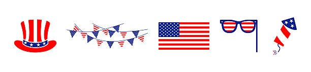 istock 4th july Independence Day fireworks collection .Red, blue fireworks for 4th of July .Fourth of July elements .United States of America celebration firecrackers set. USA flag, exploding fireworks ,hat 2221192658
