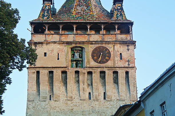 Sighisoara, Romania - September 27 2019: Clock Tower in Sighisoara, Transylvania Close View, Romania