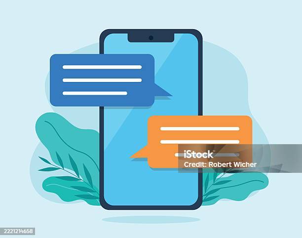 Text Conversation On Mobile Phone Screen Two Speech Bubbles From Text ...