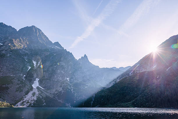 istock View on the lake between high and rocky mountains. Beautiful lan 2221219708