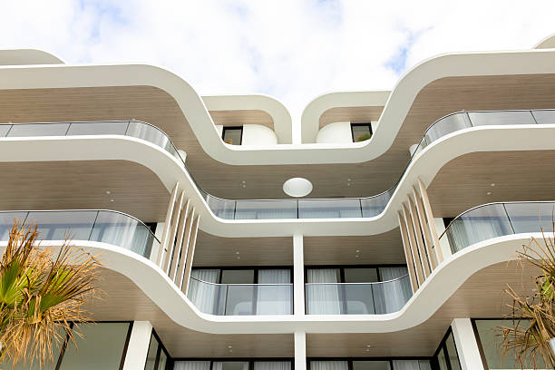 istock Brand new modern apartment building, front view, background with copy space 2221229525