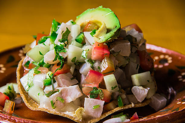 istock Delicious Ceviche Tostada with Avocado Garnish 2221231300