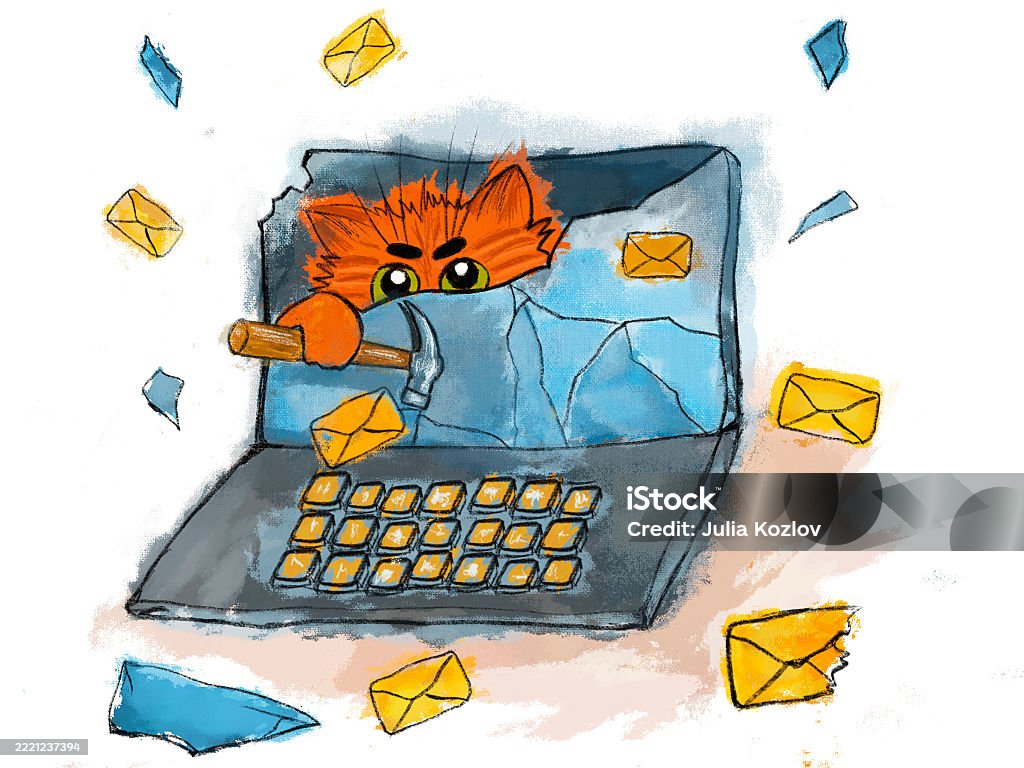 Hatchet And Computer Cat Hacker Breaks Into Computer Orange Feline Uses Hammer To Access ...