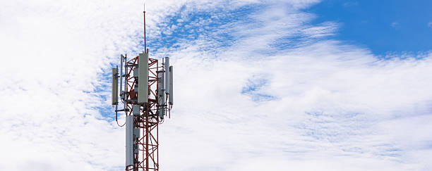 istock Communication tower top. Radio antenna Tower , microwave antenna tower on light sky background. wireless technology concept. communication 2221237454