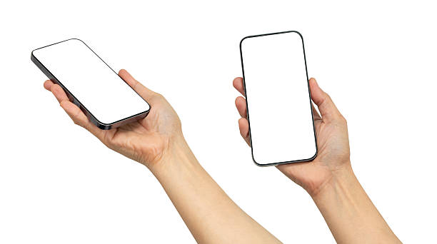istock Ssmartphone in hand with blank screen isolated on white background. 2221247699
