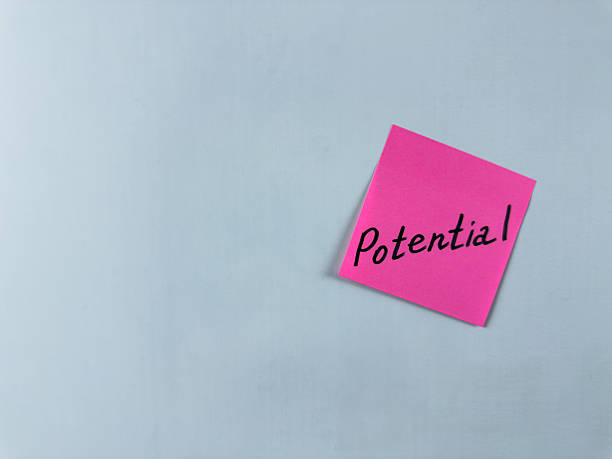 Sticky note with the word Potential written on it, placed on a white background. Ideal for illustrating themes of capability, growth, and opportunity. Great for concept creation