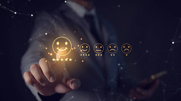 istock Customer service and satisfaction concept. Businessman touching smile icon screen. 2221262257