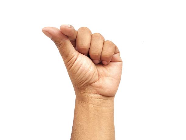 istock Asian man hand gesture holding something such as card or etc isolated on white background 2221266031