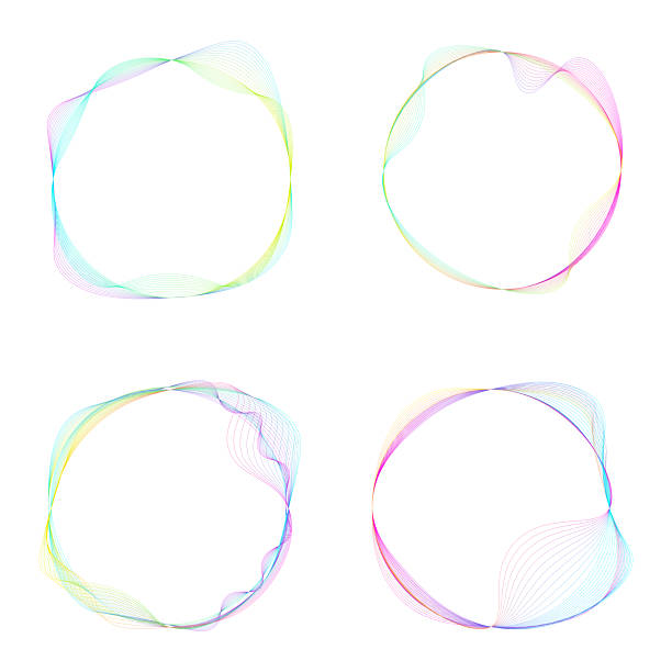 istock Neon color circles round curve shape with wavy dynamic lines. Colorful abstract wave circle on white background 2221266429