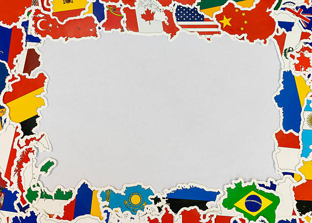 Colorful World Map Frame with Flags and Blank Center Space for Text or Design