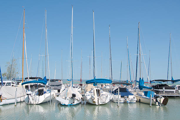 moored yachts in a yacht club on Lake Balaton in Hungary