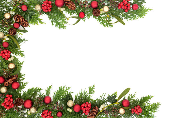 istock Christmas Bauble Decorations and Winter Flora Background Border 2221271847