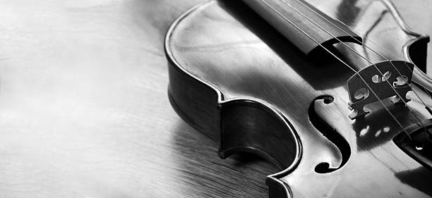 istock vintage violin close-up. black and white. copy space 2221275121