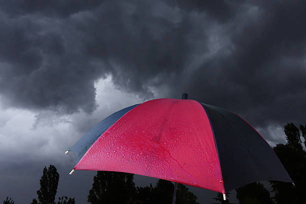 3d render of yellow umbrella and looming storm clouds