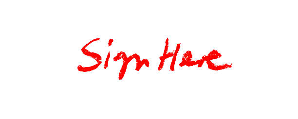 Hand written red signature: Sign here