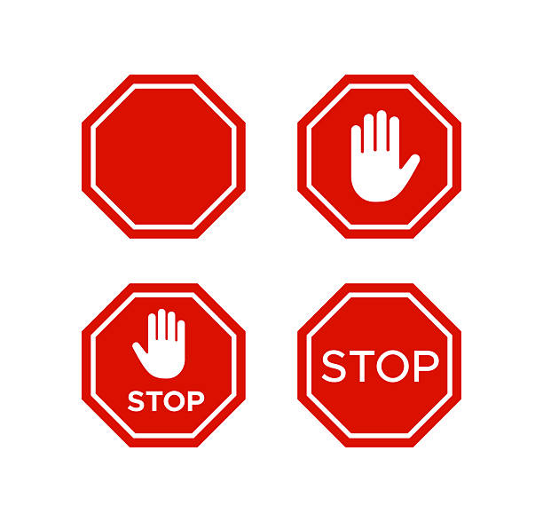 illustrations, cliparts, dessins animés et icônes de icône stop. panneau d’arrêt avec symboles vectoriels de la main. - panneau stop