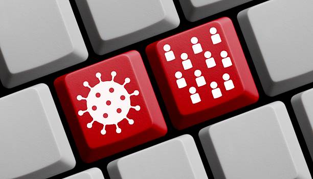 istock Covid-19 and population icon on computer keyboard - 3d illustration 2221301501