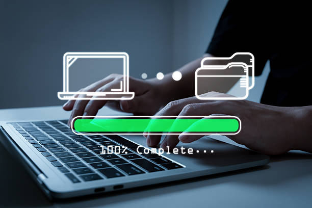 istock Big Data. business people downloading file transfer on laptop computer, data management, backup storage management, cloud computing, artificial intelligence, cloud storage technology concept 2221305306