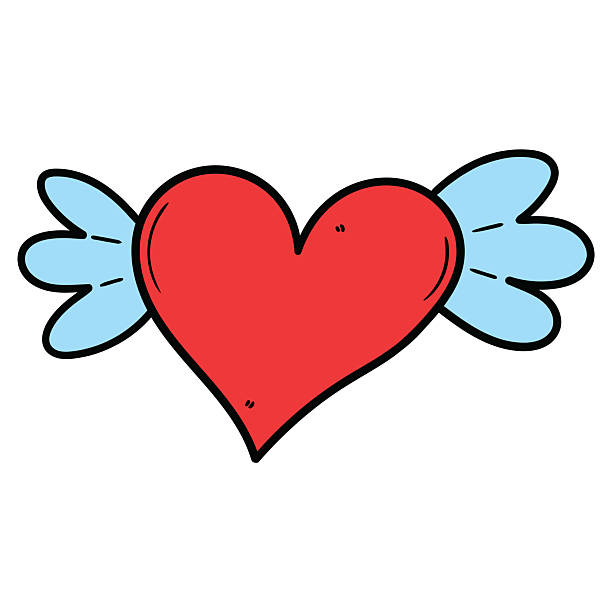 Hand drawn cartoon red heart with wings on white background. Hand drawn cartoon red heart with wings isolated on white background. Vector illustration. clip art of a cupid free stock illustrations