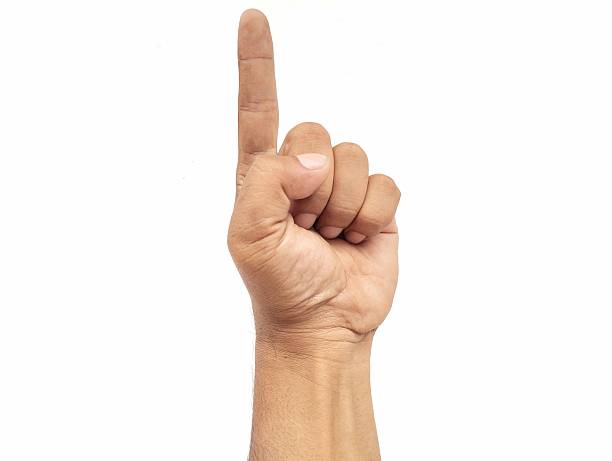 istock Asian man hand gesture pointing up isolated on white background 2221321258