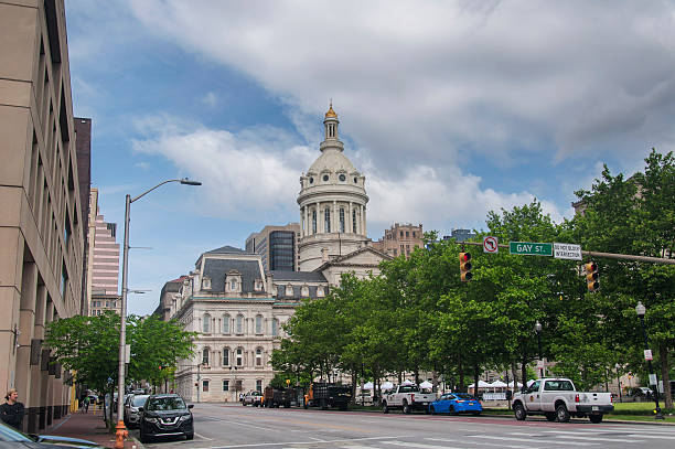 Baltimore, maryland. May 19, 2023. The city streets around the landmark city hall building in Baltimore maryland.