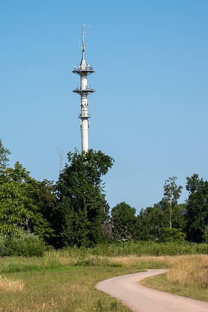 istock Telecommunication tower standing tall in lush green landscape 2221323584