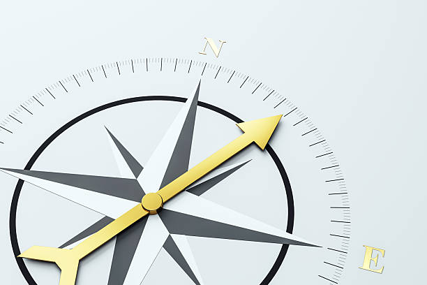 istock Golden arrow compass icon showing direction and guidance on light abstract background for navigation, business vision and career progress concept. 3D Rendering 2221325132