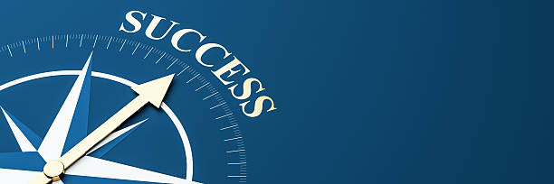 Compass needle pointing toward the word SUCCESS on blue background symbolizing direction, progress, and business vision concept template. 3D Rendering