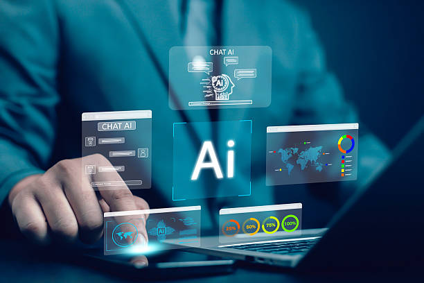 istock Businessman using technology connecting to the internet around the world, chatting, chatting with AI, artificial intelligence, using command prompt to create something, future technology 2221336959