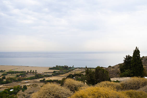 Scenic landscape of grassland on Milos island in Greece