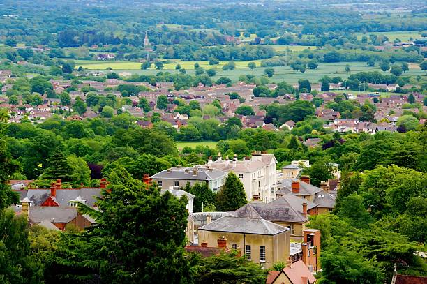 istock Panoramic view of a suburban landscape with greenery 2221343216