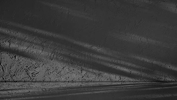 istock This image displays a concrete textured dark black wall and floor surface illuminated by soft, tree leaves shadow patterns cast across it. 2221352202