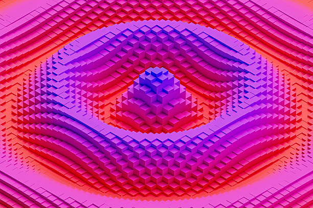 Colorful wavy background made of bright cubes. The background is a gradient of purple and pink, creating a vibrant and eye-catching atmosphere. 3d render