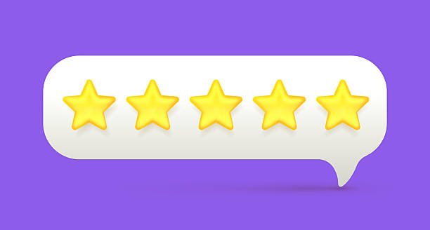 istock Vector illustration of realistic speech bubble with golden 5 star on color background. 3d cartoon style design of text speech bubble with five star rate. Social media symbol of communication icon with review comment 2221355205