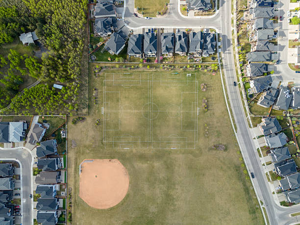 istock Aerial view os suburban sports fields 2221361602