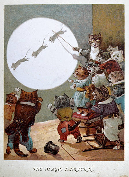 Magic lantern show for cats and kittens, chasing mice, Victorian, Cats, 19th Century, 1890s