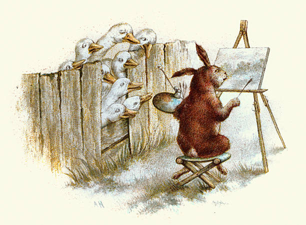 Geese watching a rabbit painting, Animals as humans art, Anthropomorphism, Victorian, 19th Century, 1890s