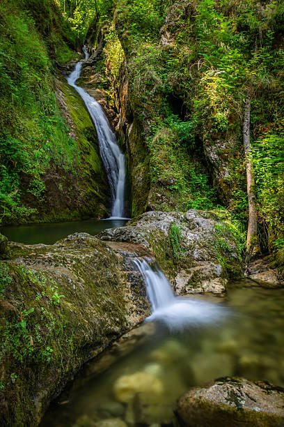 istock Tranquil Waterfall in a Lush Forest Setting on a Sunny Day 2221368095