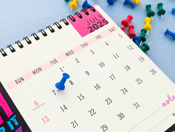 istock 7th July 2025 marked with push pin on calendar 2025 2221368677