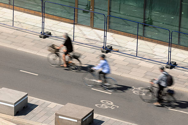 Cyclist in blurred motion in a new bicycle lane.