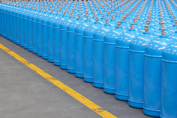 Blue Steel Gas Cylinders in Bulk Storage