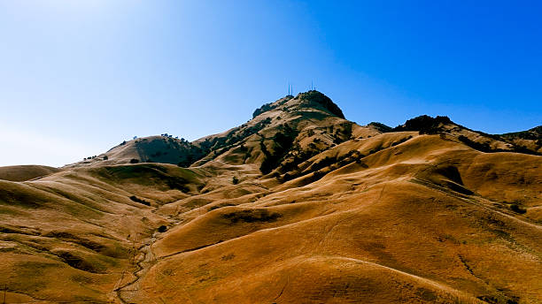 Panoramic view near Pass Road in Northern California Sutter Buttes area in Sutter County.  Sutter Buttes - The World's Smallest Mountain Range. The Sutter Buttes are a small circular complex of eroded volcanic lava domes which rise as buttes above the flat plains of the Sacramento Valley in Sutter County, northern California