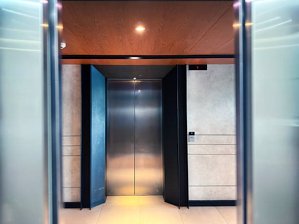 istock Stainless steel elevator door in modern building interior 2221403655