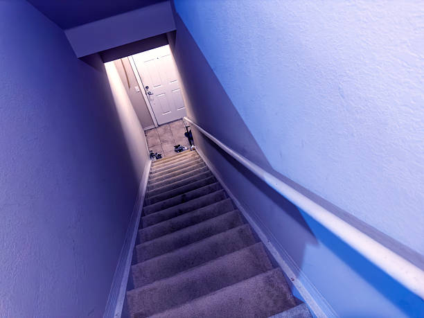Home entryway with wood staircase and painted risers