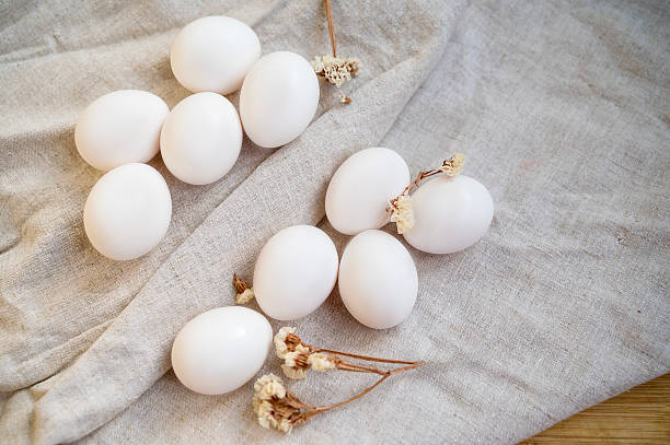 istock white chicken eggs lie on the table on a natural linen tablecloth 2221418489