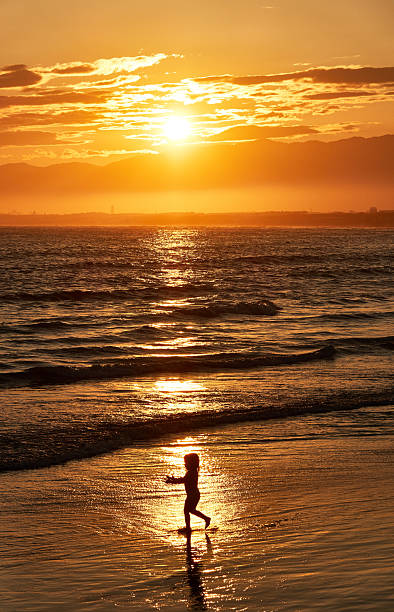 istock Scenic view of beach with one silhoutte pesron standing against dramatic sky during sunset 2221428267