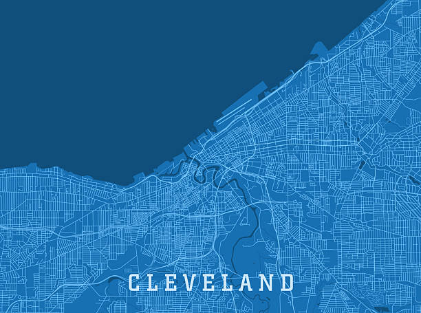 Cleveland OH City Vector Road Map Blue Horizontal vector art illustration