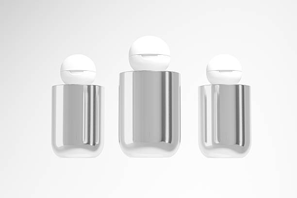 istock luxury cosmetic plastic bottle with ball shape flip cap mockup, metallic flat shoulder skincare packaging with Spherical flip Cap, cylindrical shape squeeze bottle, electroplating cosmetic container 2221442445